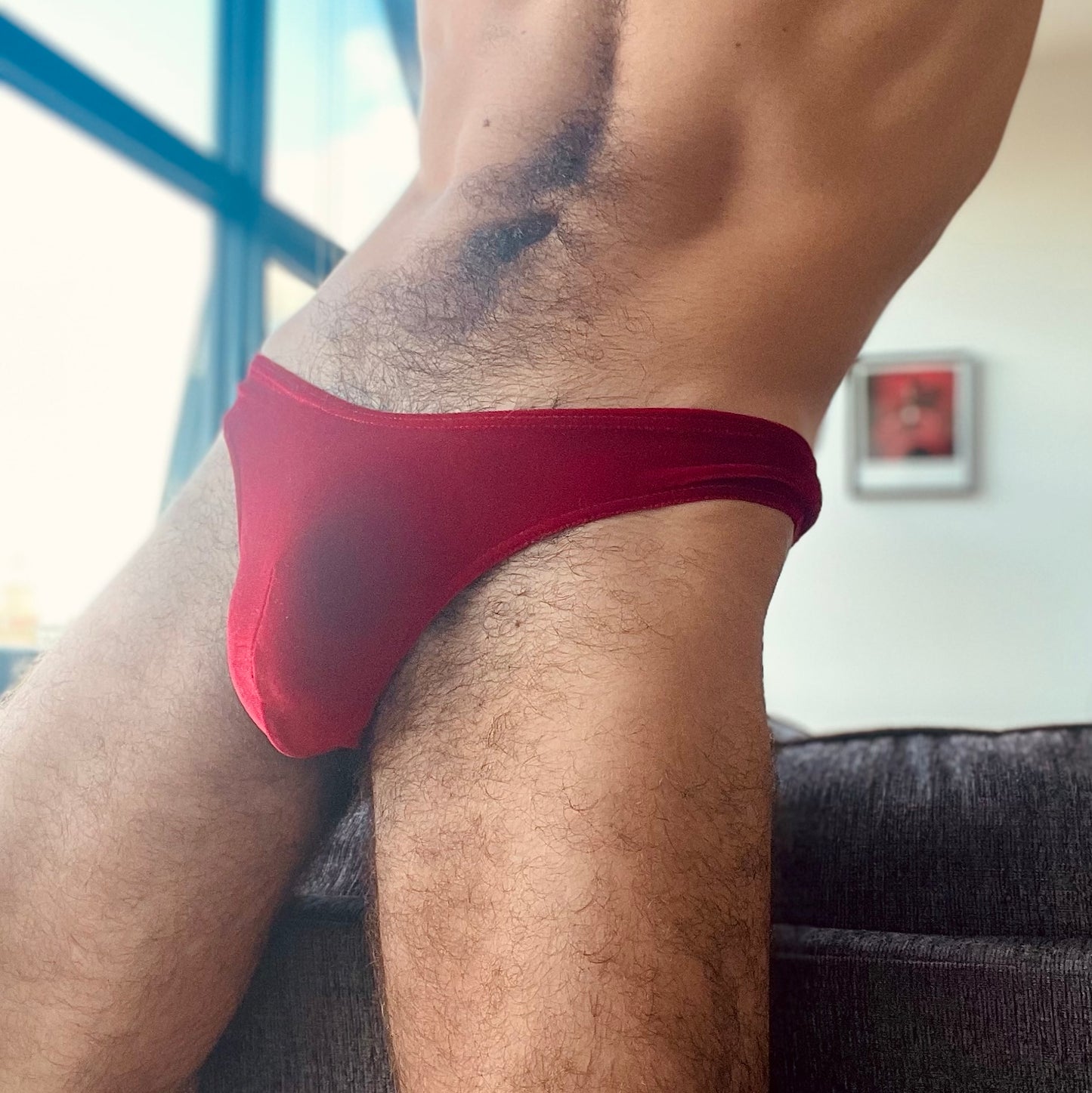 Olympia Men’s Thong in Ruby Red Velvet